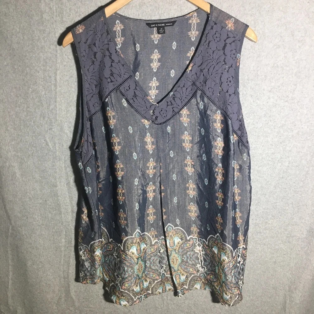 Womens Zac and Rachel Blouse Tank Top Floral Thin Summer Spring Outdoors Picnic